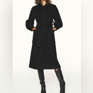 ba&sh Calas Cable Knit Sleeve Long Wool Coat in Black